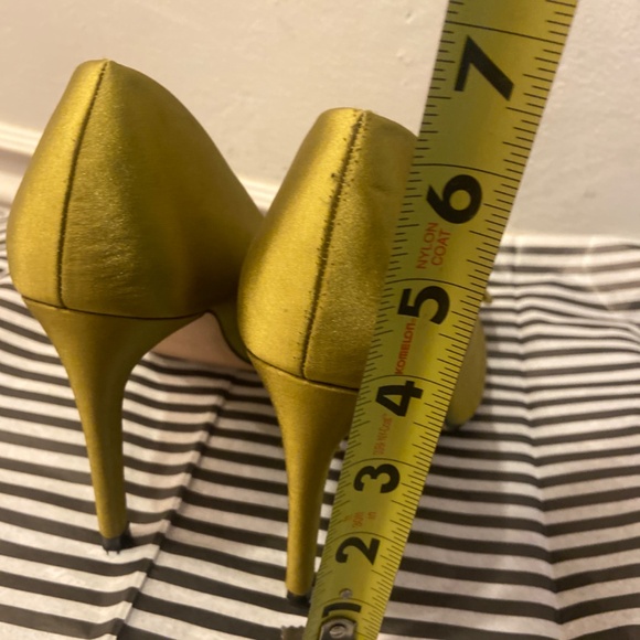 ZARA BASIC CHARTREUSE SATIN BOW HEELS SZ 36 SATEEN FORMAL WEDDING TUXEDO CHURCH - Picture 12 of 16
